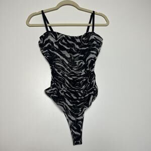 Naked Wardrobe Black White Zebra Mesh Bodysuit Size L